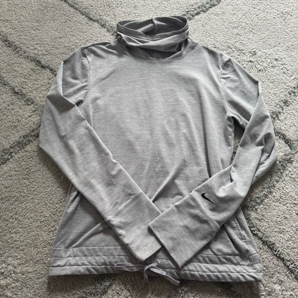 Nike Dri Fit long sleeve gray top cowl neck banded tie bottom hem athletic XS - Picture 1 of 9